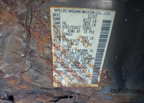 2008 Nissan Pathfinder Se z USA, uszkodzony, nr VIN 5N1AR18B68C648373